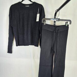 Black Soft Rib Knit Sweater pantsuit